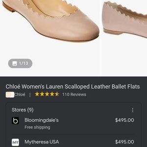 Chloe Scalloped Ballet Flats Leather Nude